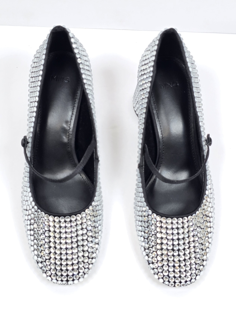 Mango Silver Rhinestone Mary Jane Block Heel Pumps Crystal Embellished Size 38 - Picture 7 of 12
